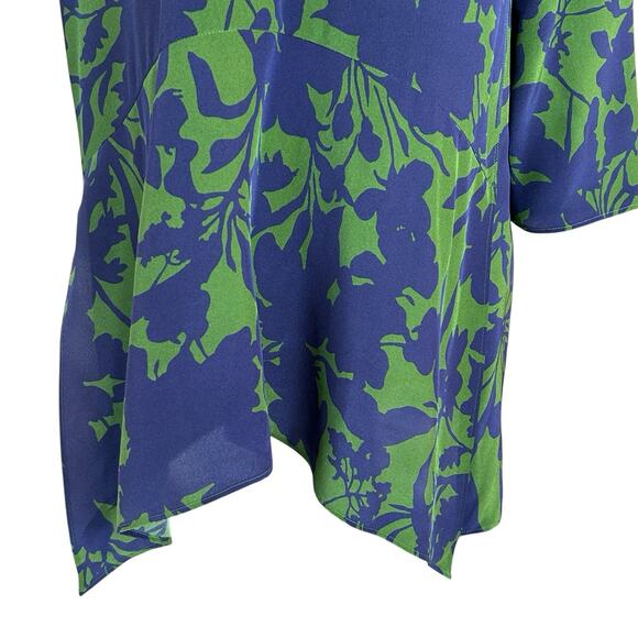Max Mara Silk Tunic Top Womens Size 4 Blue Green Floral Designer Luxury Timeless - Picture 4 of 13